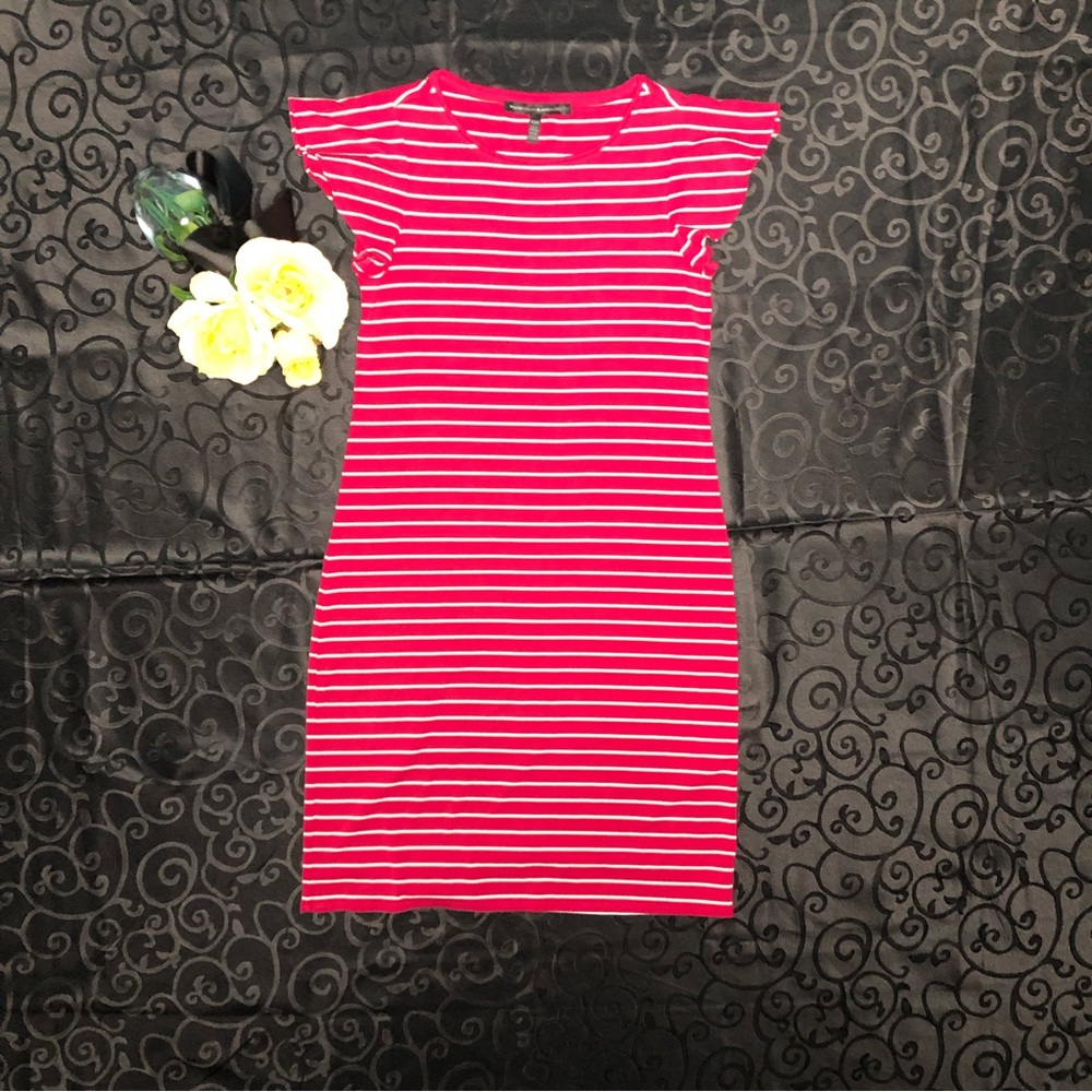 White House Black Market(WHBM) Flounce-Sleeve Stripe Knit Shift Dress - Picture 2 of 6